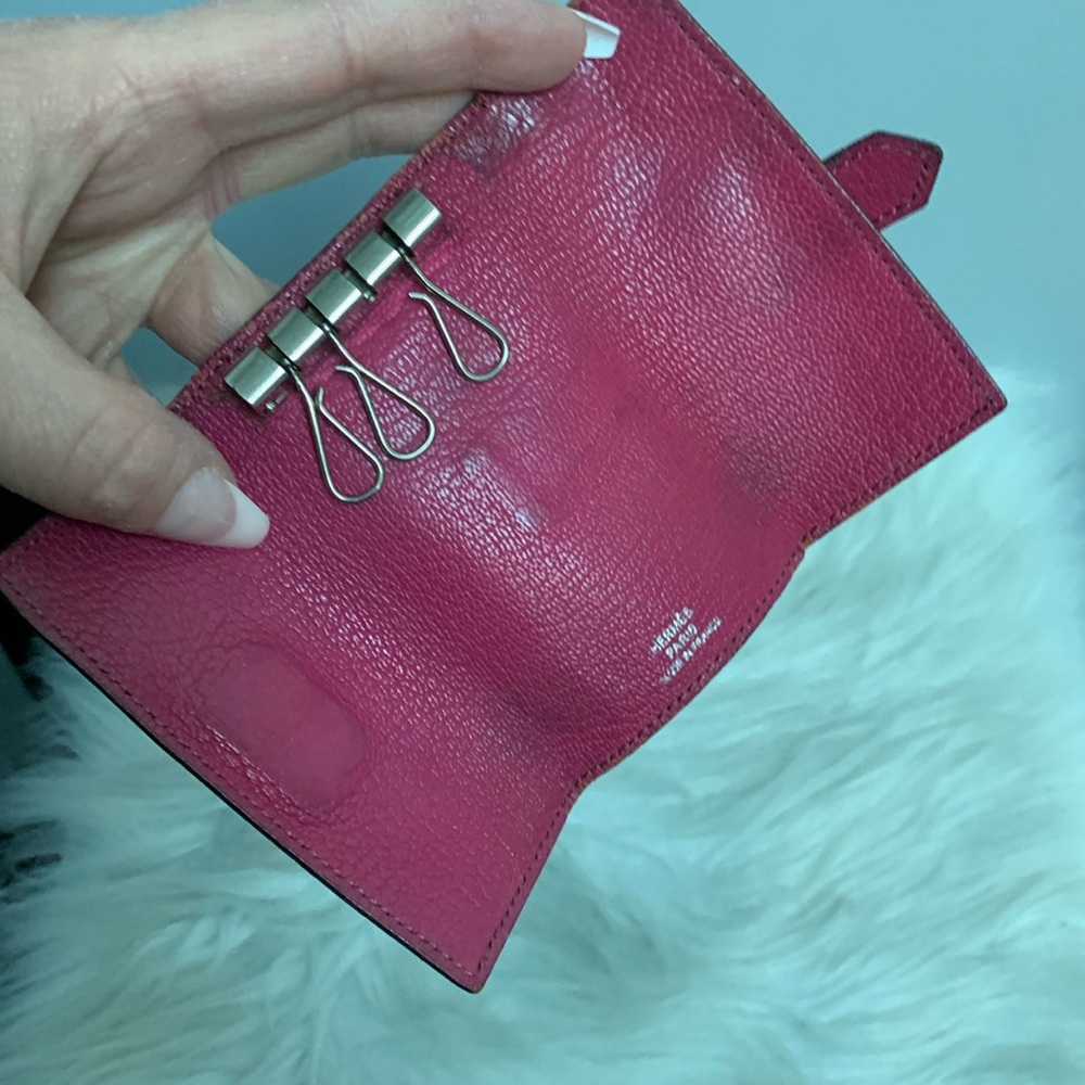 Authentic Hermes Bearn pink soft leather 4-ring key pouch key case key holder - Picture 10 of 17
